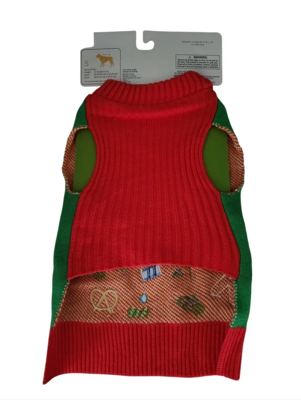 Holiday Gingerbread Pet Sweater - Green & Red Sz Small Nwt